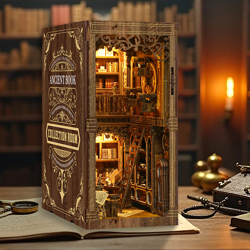 Book Nook kit miniature en bois Ancient Book Collection Room avec éclairage LED pour étagère.