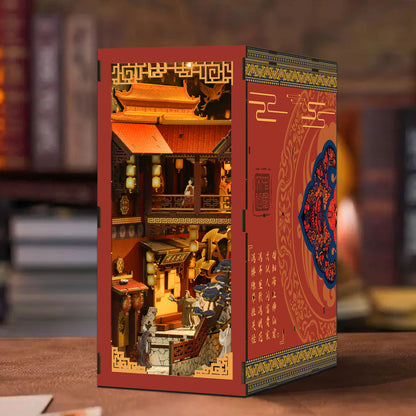 Serre-livres décoratif Book Nook en bois style palais chinois traditionnel avec éclairage LED.