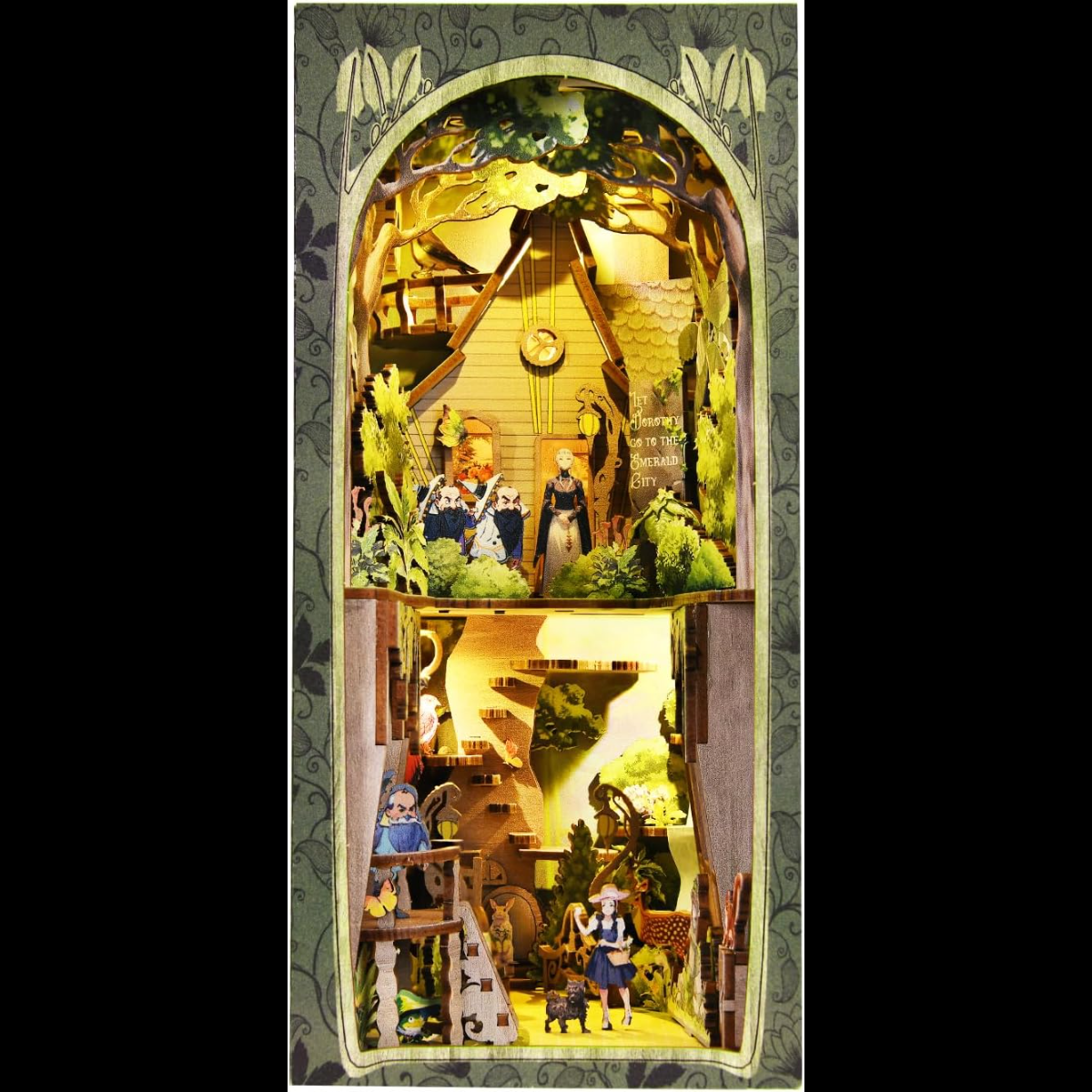 Serre-livre miniature Book Nook DIY Magicien d'Oz, maquette en bois avec éclairage LED et personnages de conte de fées.