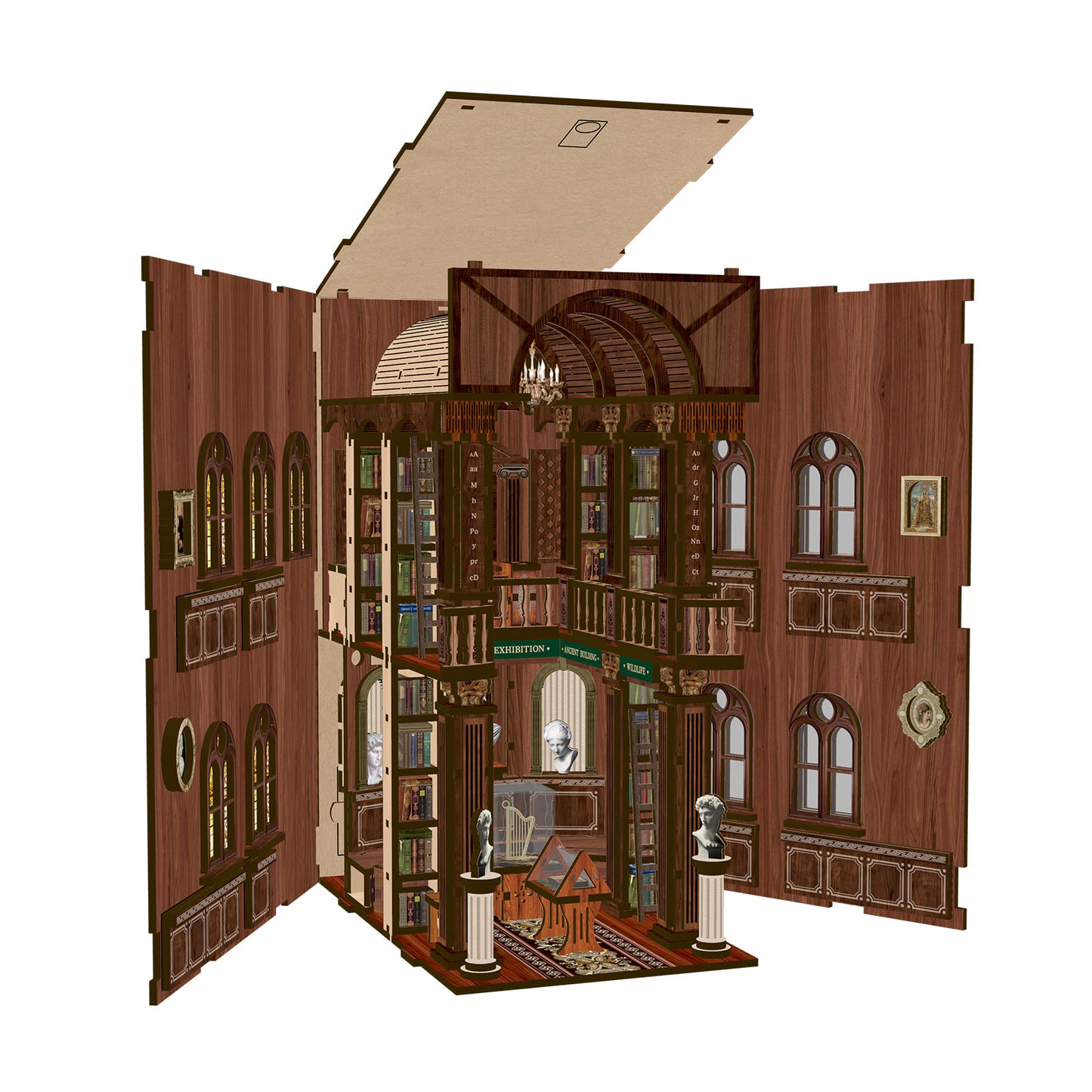 Kit Book Nook "The Philosophical Library" illuminé entre des livres anciens - Serre-livres miniature DIY en bois avec LED.