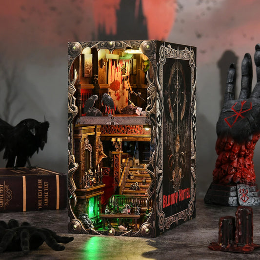 Maquette en bois 3D Magic Castle illuminée avec éclairage LED, maison de sorcière miniature style victorien et détails d'apothicaire magique.